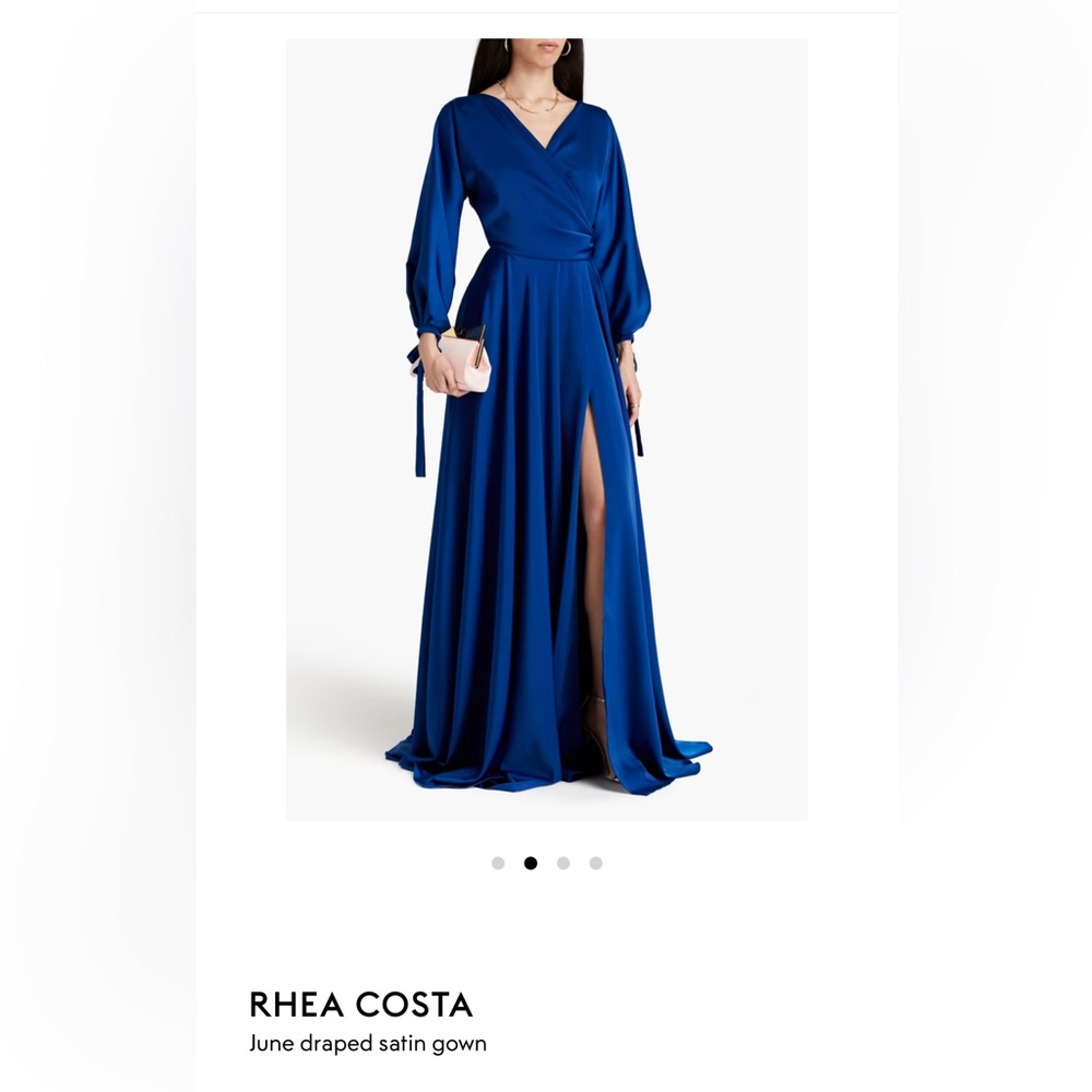Rhea Costa Blue Wrap Maxi Gown with Slit